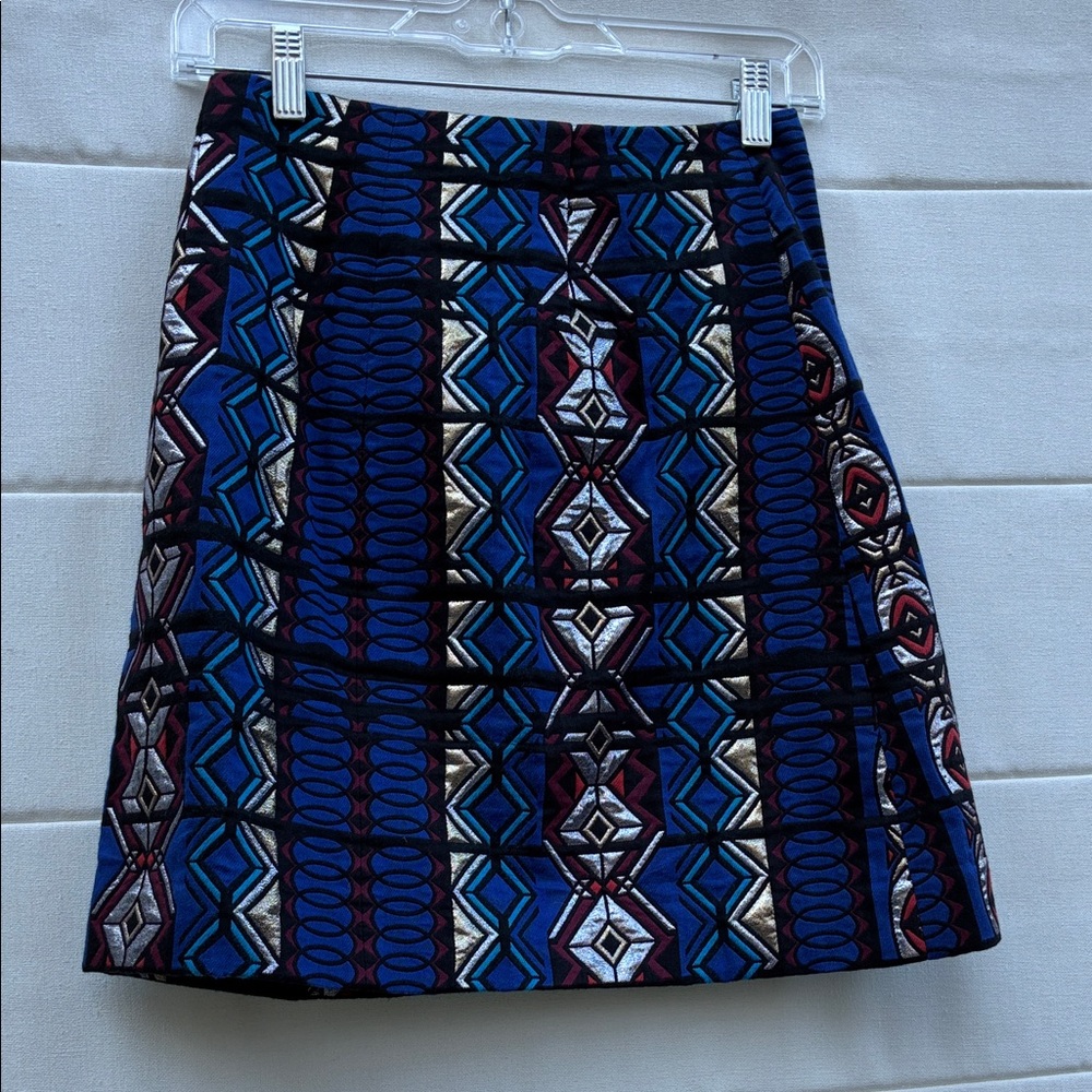 J. Crew Vibrant Blue and Black Patterned A-Line Skirt